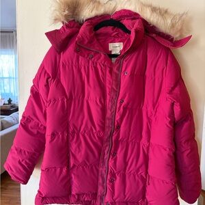L.L. Bean Vibrant Pink Jacket with Faux Fur Trim